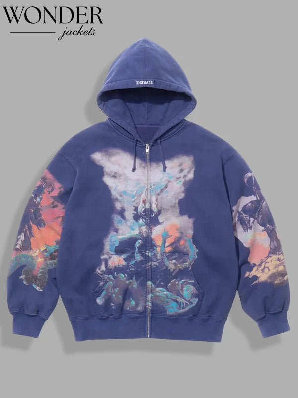 Supreme x Frazetta Zip Up Hooded Sweatshirt Blue