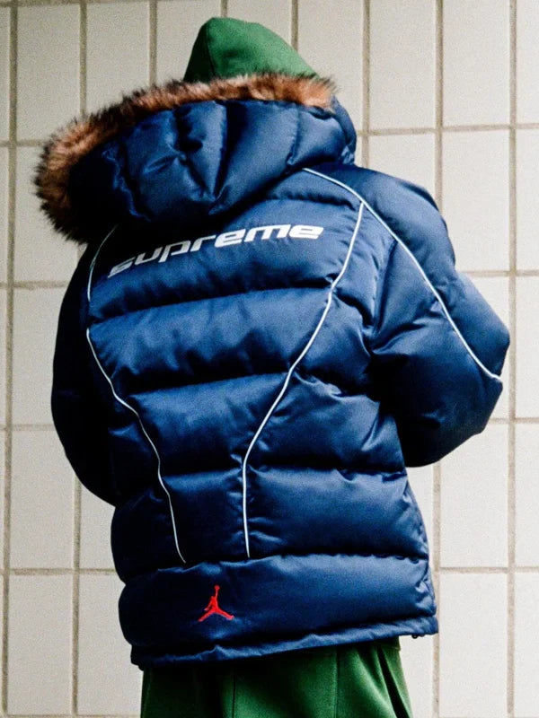 Supreme x Jordan Blue Hooded Puffer Jacket