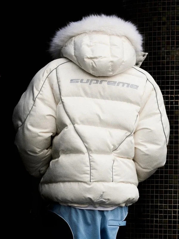 Supreme x Jordan White Hooded Puffer Jacket