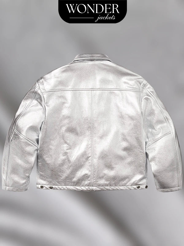 Supreme Schott Leather Clip Jacket Silver
