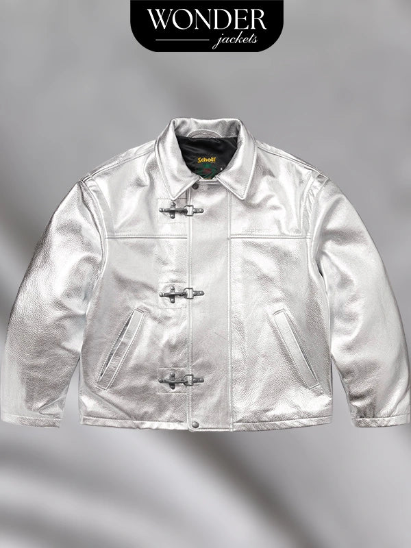 Supreme x Schott NYC Leather Clip Jacket Silver