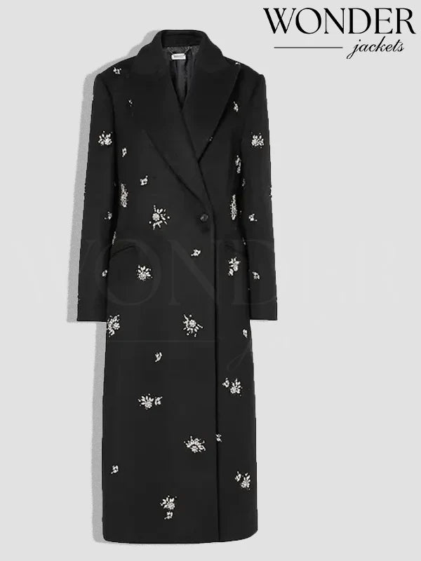 Taylor Swift Diamond Embellished Black Coat