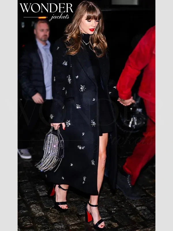 Taylor Swift Diamond Embellished Wool Blend Coat