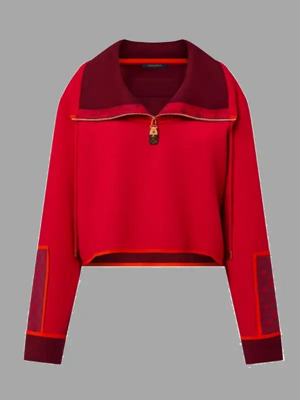 Taylor Swift LV Cashmere Zip-Up Red Sweatshirt