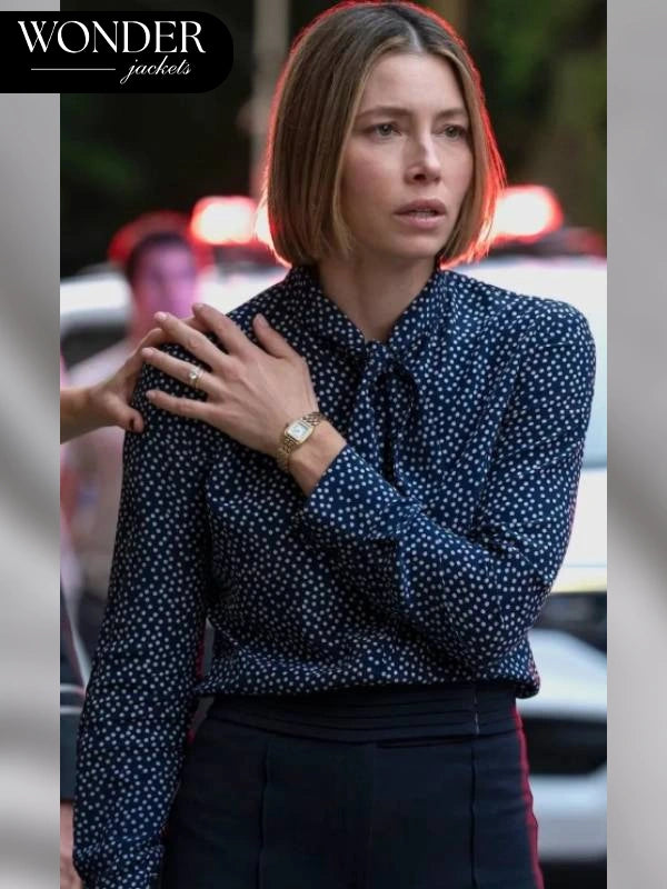  The Better Sister Jessica Biel Polka Dot Tie Bow Blouse