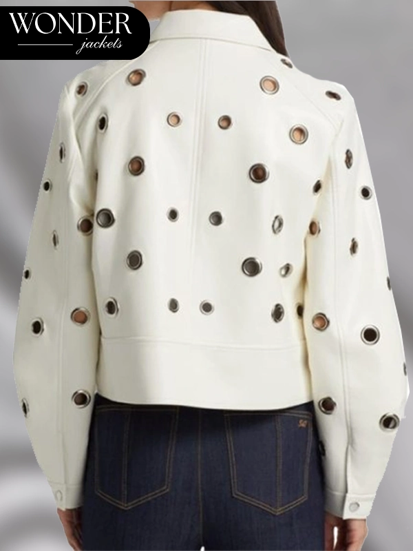 The View 2025 Joy Behar White Grommet Detail Leather Jacket