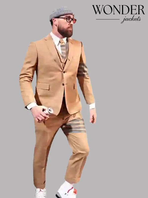 Travis Kelce Thom Browne Striped Suit