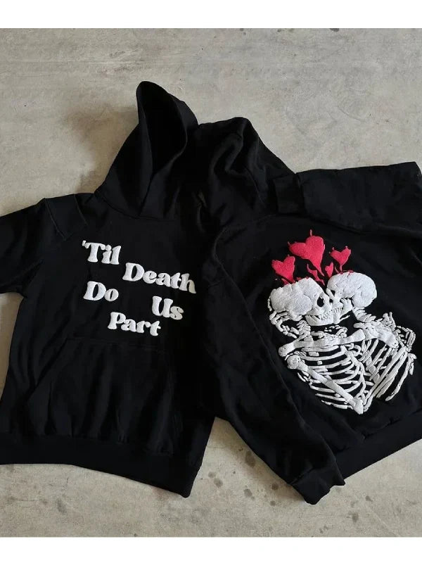 Till Death Puff Print Hoodie Black