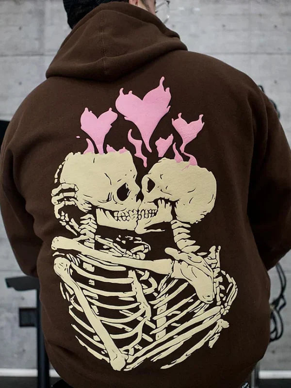 Till Death Puff Print Hoodie Brown