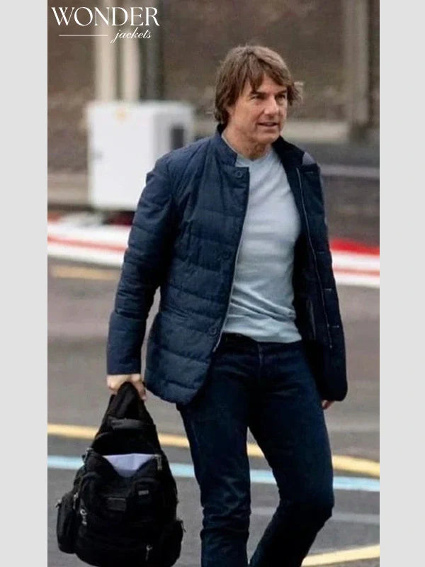 Tom Cruise Mission Impossible 8 Blue Puffer Jacket