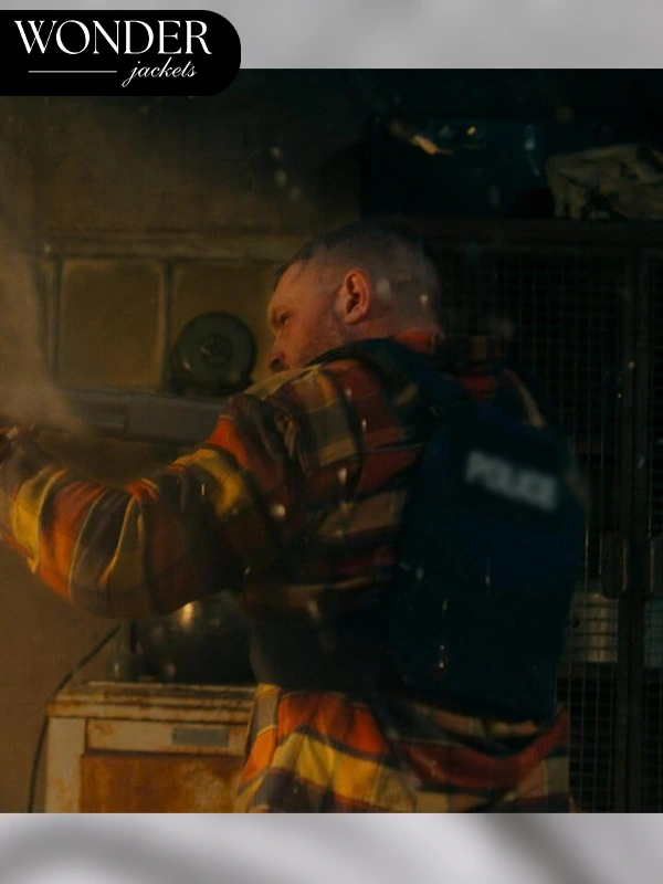 Tom Hardy in Havoc Wearing a Multi-Colored Flannel Jacket
