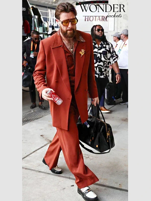 Travis Kelce Super Bowl LIX Arrival Suit