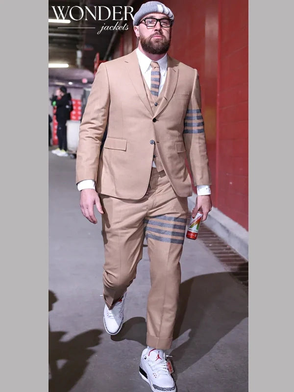 Travis Kelce Thom Browne Striped Suit