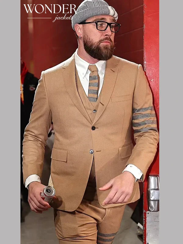 Travis Kelce Thom Browne Striped Suit