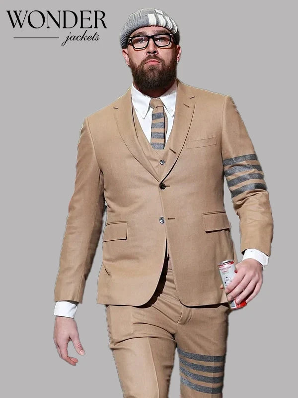 Travis Kelce Thom Browne Striped Suit