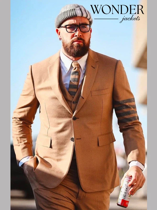 Travis Kelce Thom Browne Striped Suit