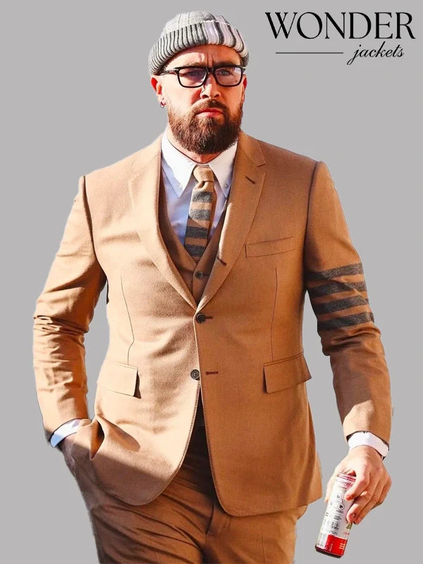 Travis Kelce Thom Browne Striped Suit