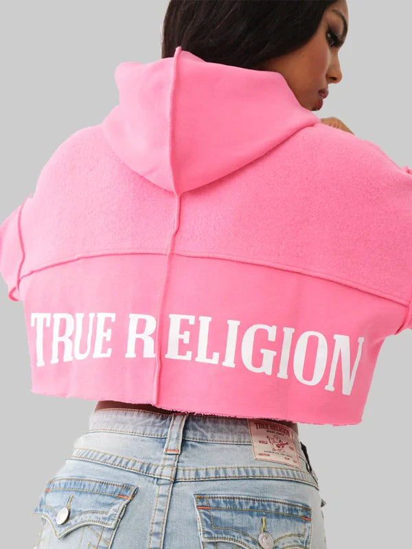 True Religion Pink Crop Hoodie