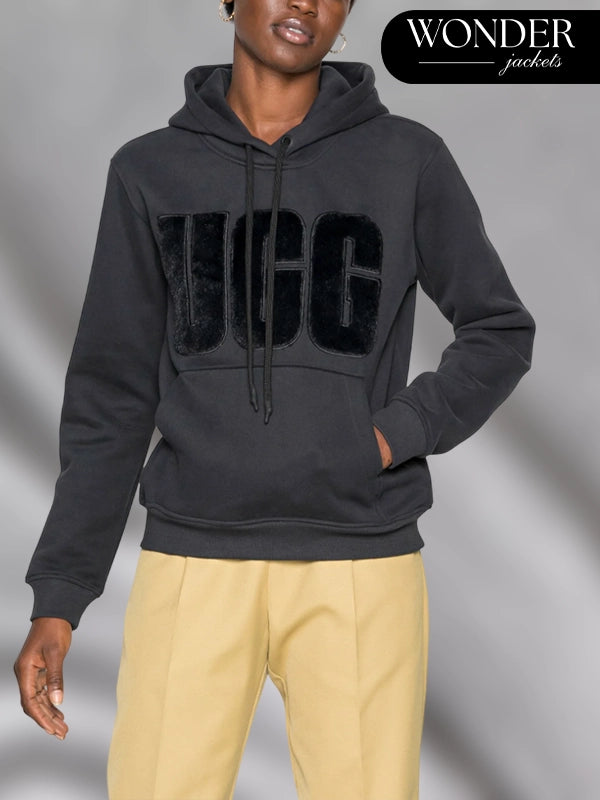 UGG Rey Fuzzy Logo Hoodie Black