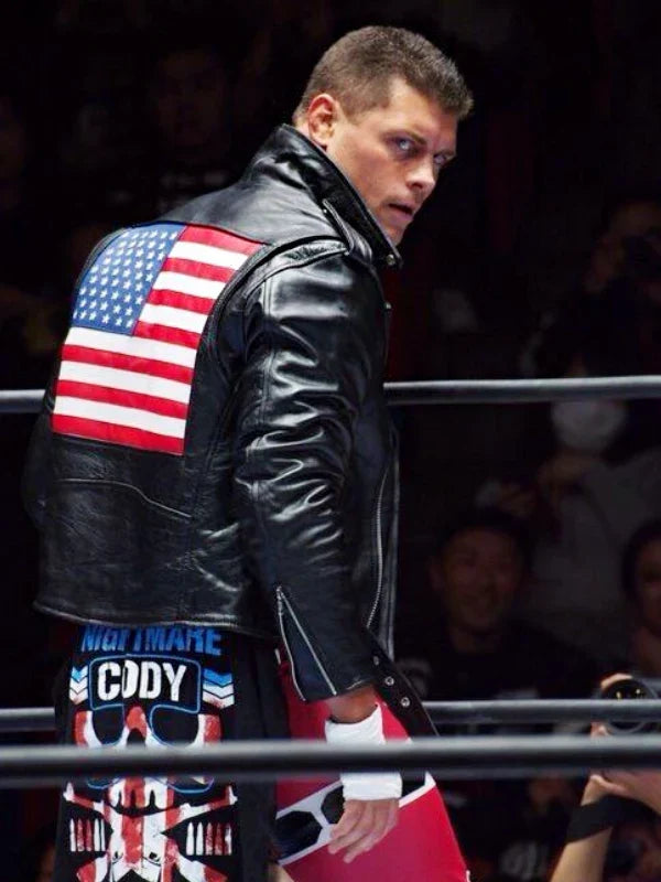 US Flag Black Leather Cody Rhodes Jacket