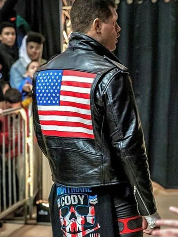 US Flag Cody Rhodes Black Leather Jacket