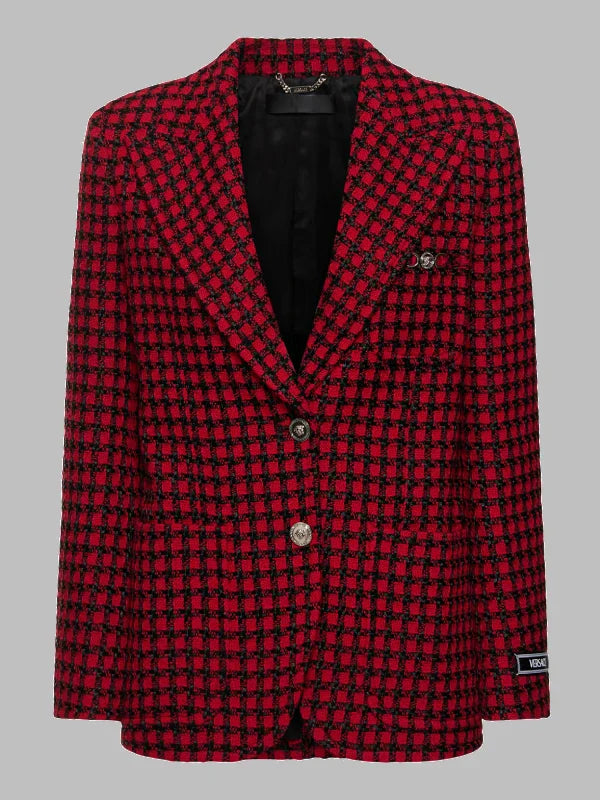 Versace Wool blend tweed single breast jacket red & black