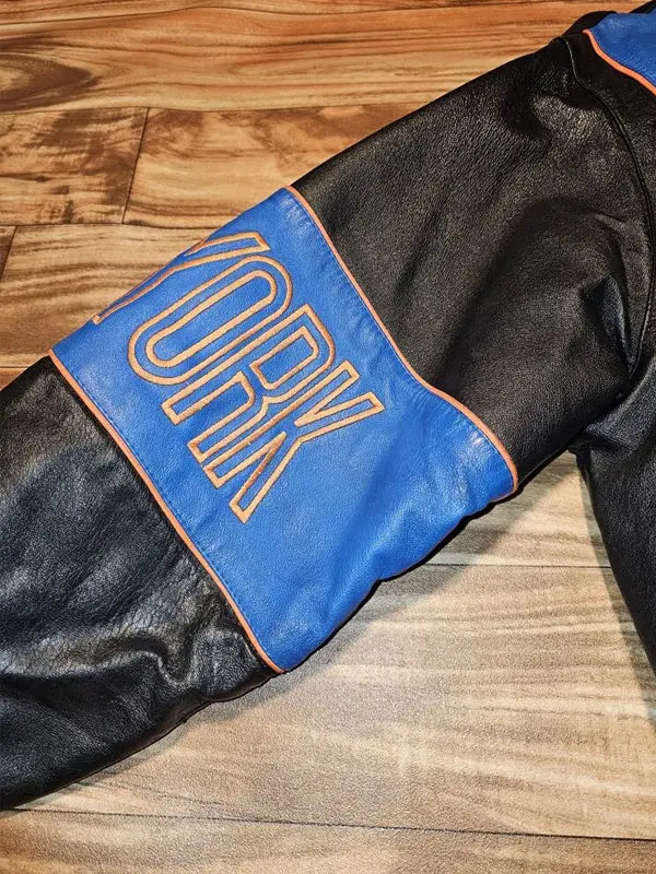 VintageNewYorkKnicksBlue_BlackLeatherJacket