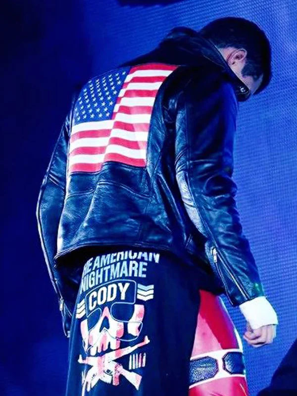 WWE Cody Rhodes US Flag Black Leather Jacket