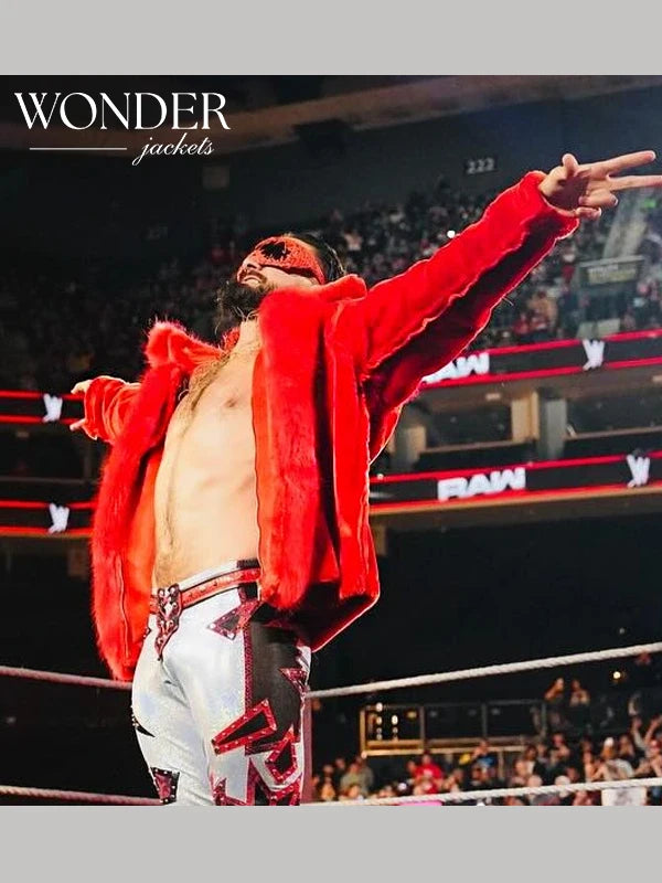 WWE Raw Seth Rollins Red Faux Fur Jacket