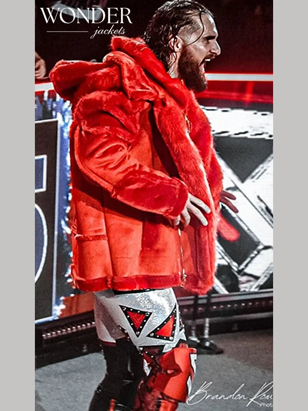 WWE Raw Seth Rollins Red Shearling Jacket