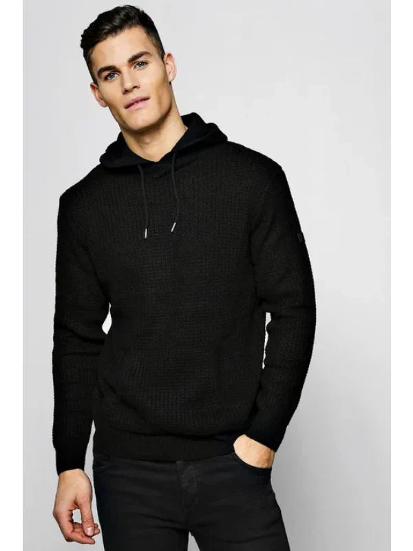 Waffle Knit Hoodie Black