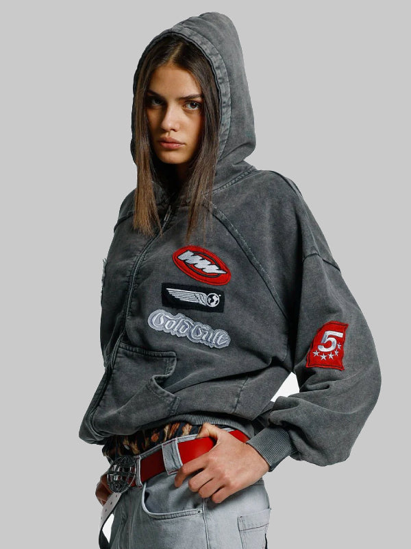 Walker Zip Hoodie Washed Black Cold Culture