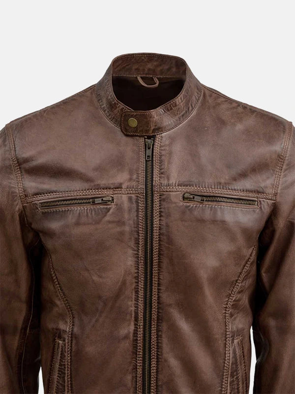 Waxed Leather Brown Jacket For Men's