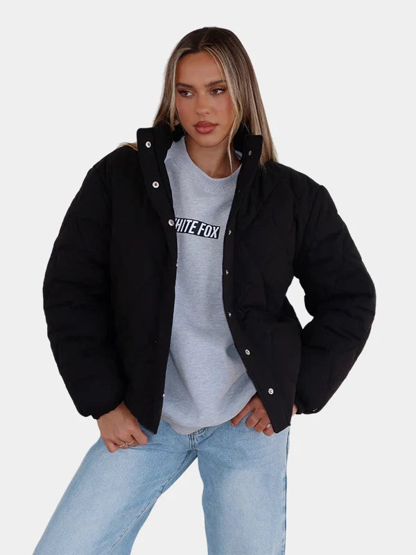 White Fox Black Puffer Jacket