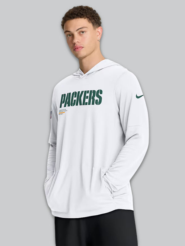 White Unisex Packers Long Sleeve Tee with Hood