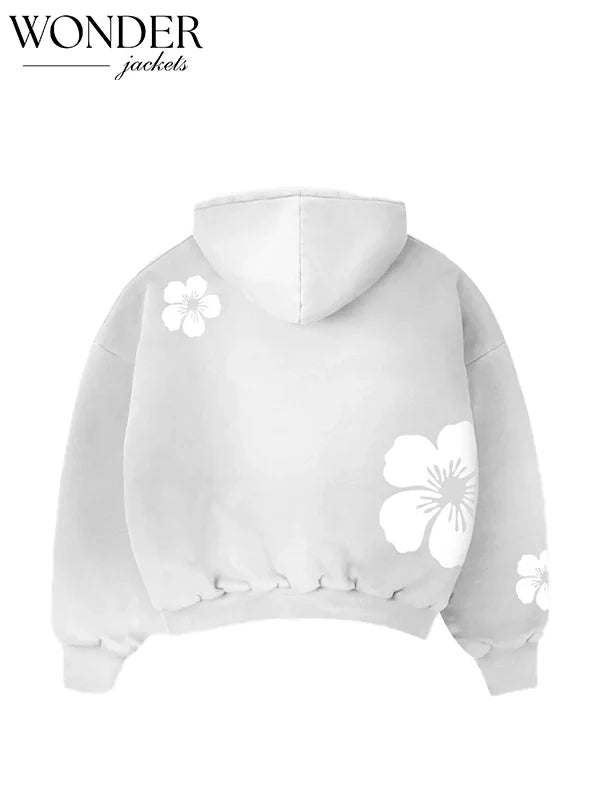 White Valley Flowers Hoodie Grey