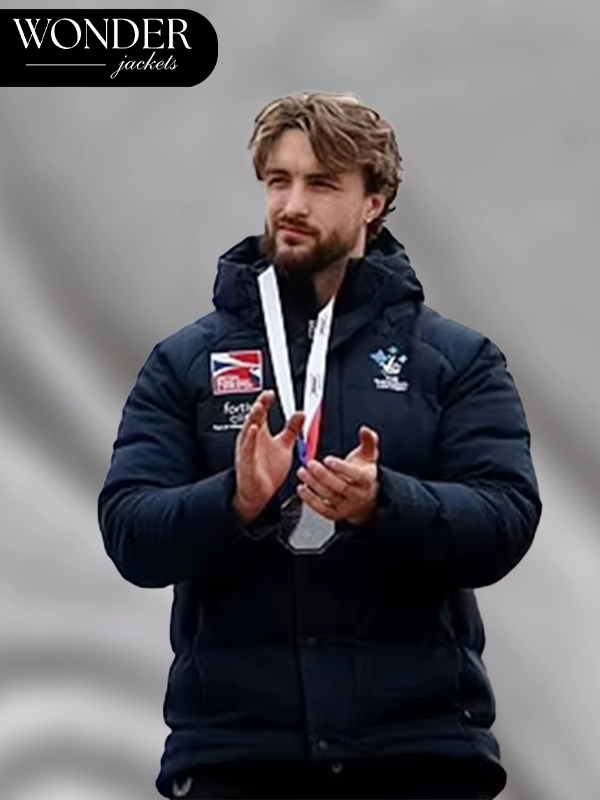 Winter Olympics Team GB bobsledder Blue Puffer Hooded Jacket