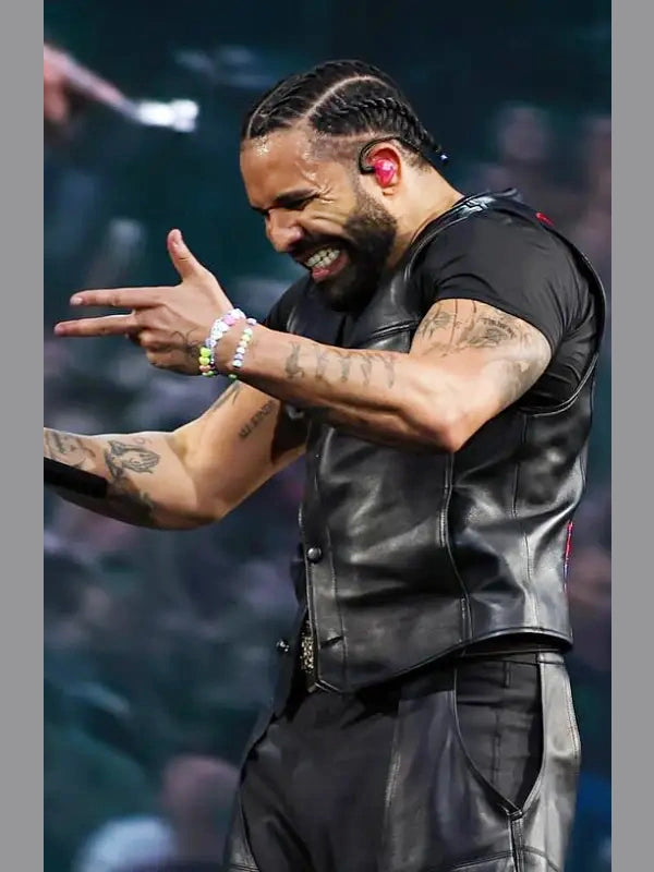 Wireless Festival 2025 Black Leather Vest Drake