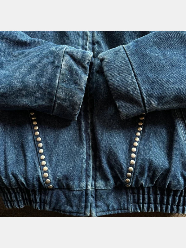 Wish Me Luck Blue Denim Studded Jacket