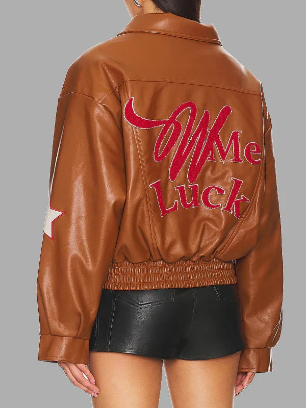 Wish Me Luck Cropped Leather Jacket Brown