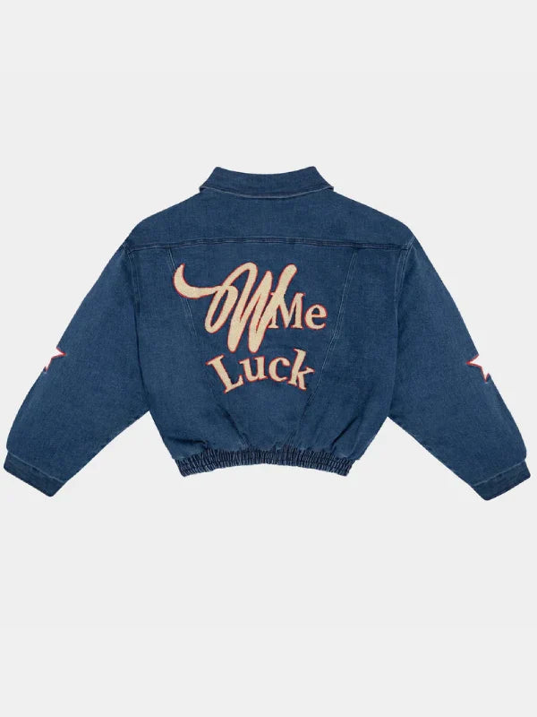 Wish Me Luck Denim Bomber Jacket Blue