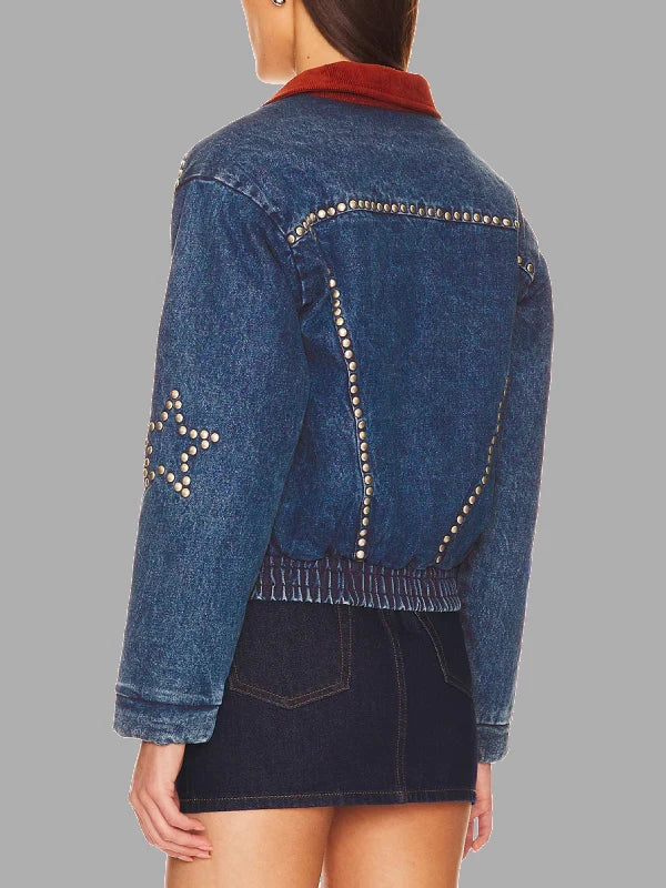 Wish Me Luck Denim Studded Jacket Blue