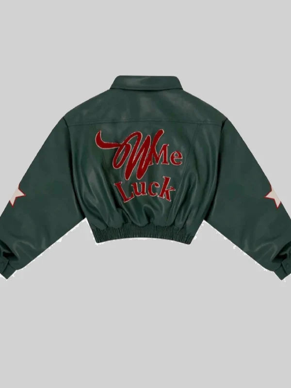 Wish Me Luck Green Cropped Bomber Jacket