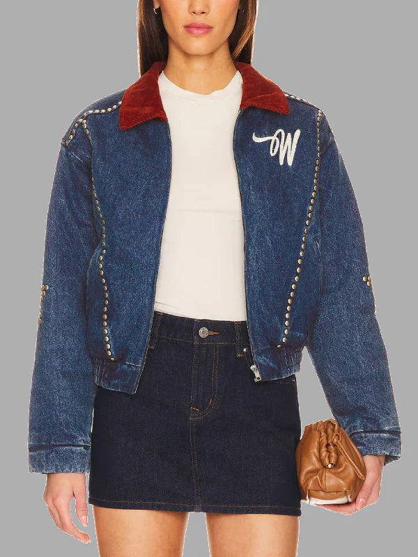 Wish Me Luck Studded Denim Jacket Blue