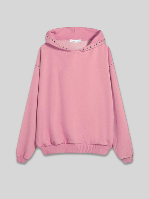 Women Studded Bershka Pink Hoodie