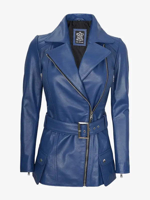 Women’s Asymmetrical Blue Moto Jacket
