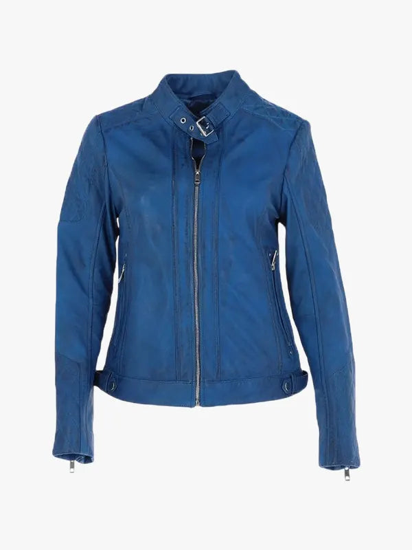 Women’s Blue Biker Jacket Leather
