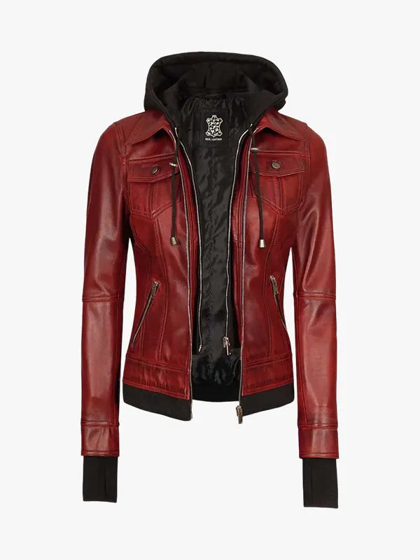 Women’s Burgundy Leather Jacket
