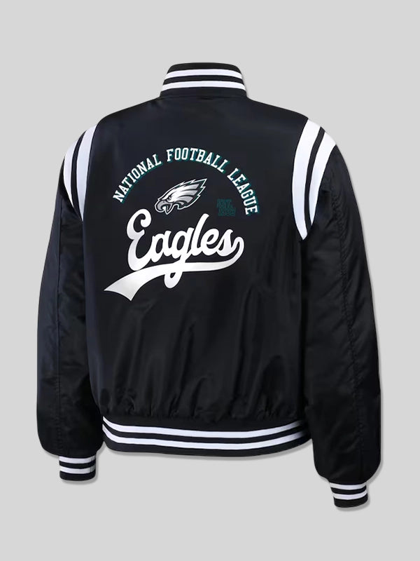 Womens Philadelphia Eagles WEAR by Erin Andrews Black Full Snap Bomber Jacket