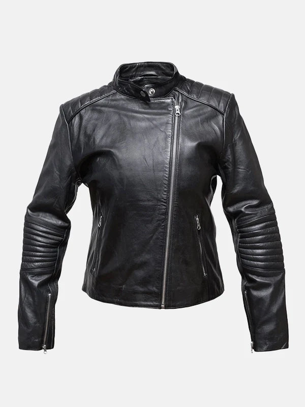 Womens Asymmetrical Cropped Leather Jacket